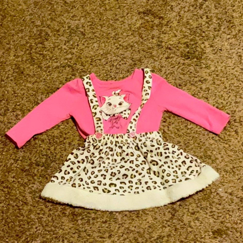 Disney Baby Marie Skirt Jumper, pink and cream leopard, size 12 months.